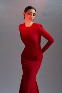 HerTrove-Open back red viscose dress