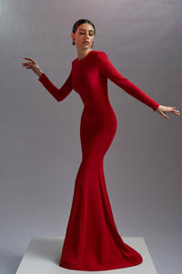 HerTrove-Open back red viscose dress