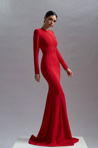 HerTrove-Open back red viscose dress