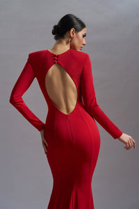 HerTrove-Open back red viscose dress