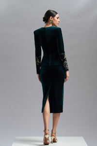 HerTrove-Green velvet top with midi skirt