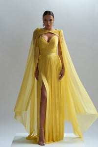 HerTrove-Pleated tulle dress with cape