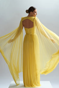 HerTrove-Pleated tulle dress with cape