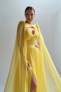 HerTrove-Pleated tulle dress with cape