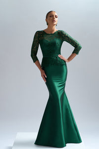 HerTrove-Mermaid taffeta dress with lace top