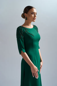 HerTrove-Ankle length crepe dress with embroidery