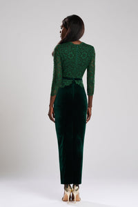 HerTrove-3/4 sleeves lace and velvet dress