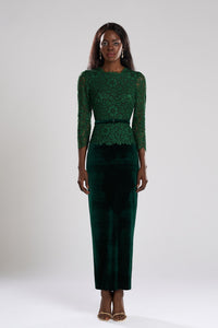HerTrove-3/4 sleeves lace and velvet dress