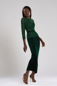 HerTrove-3/4 sleeves lace and velvet dress