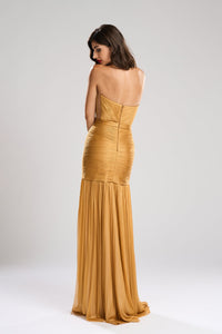 HerTrove-Fitted through hips pleated silk dress