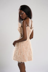 HerTrove-Gold mini dress with application and feathers