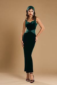 HerTrove-Velvet and taffeta green midi dress