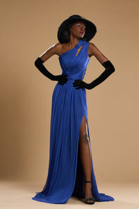 HerTrove-Asymmetrical neckline silk tulle dress