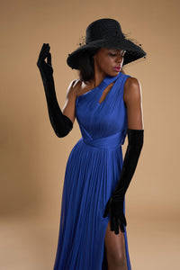 HerTrove-Asymmetrical neckline silk tulle dress
