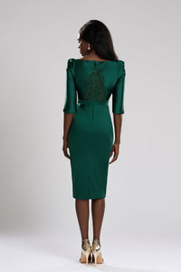 HerTrove-Short sleeves taffeta cocktail dress