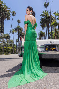 HerTrove-High slit pleated silk gown