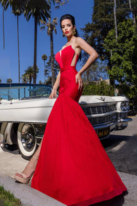 HerTrove-High slit pleated dress with cape