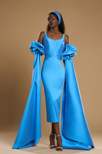 HerTrove-Cape sleeves midi taffeta dress