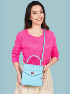 HerPorte-Quilted Leather Freda Mini Llight Blue Top Handle Bag