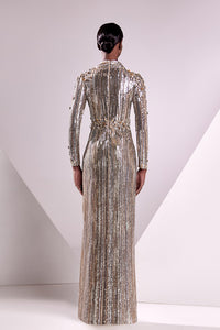 HerTrove-Strass and sequins beaded long sleeves dress