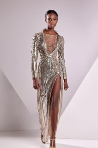 HerTrove-Strass and sequins beaded long sleeves dress