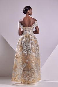 HerTrove-Off shoulder gown with embroidered lace