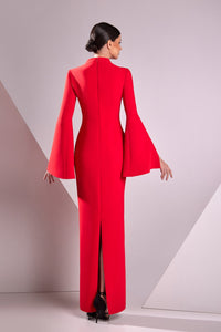 HerTrove-Long sleeves crepe marrocain dress