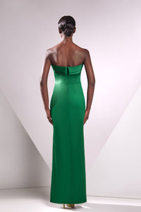 HerTrove-High slit satin dress with pleats