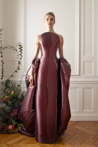 Strapless gown with voluminous ruffles