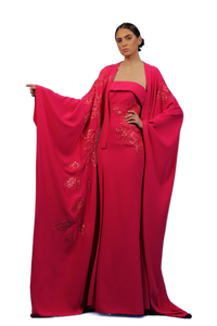 Strapless crepe dress with cape - HerTrove
