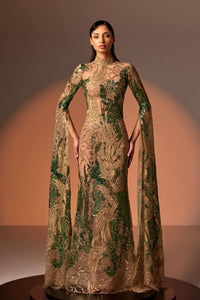 Cape sleeves lace gown - HerTrove