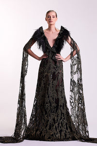 Structured shoulders full lace gown - HerTrove