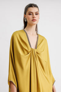 HerTrove-Beaded neckline kaftan style green dress