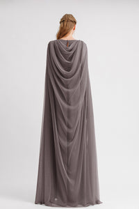 HerTrove-Draped back loose cut grey kaftan
