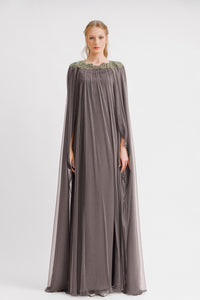 HerTrove-Draped back loose cut grey kaftan