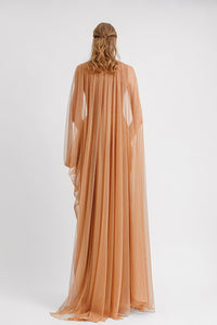HerTrove-Cape sleeves tulle dress with drapings