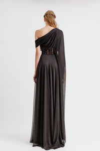 HerTrove-Asymmetrical neckline draped dress