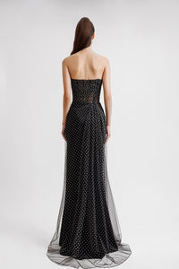 HerTrove-Sleeveless tulle dress with side slit