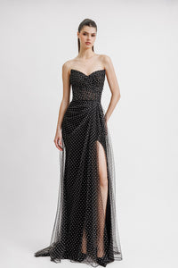HerTrove-Sleeveless tulle dress with side slit