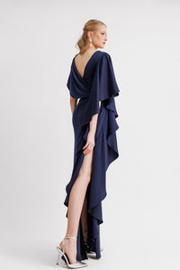 HerTrove-Ruffled sleeve asymmetrical dress