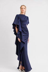 HerTrove-Ruffled sleeve asymmetrical dress