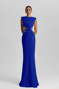 HerTrove-Sleeveless royal blue dress with cut-outs