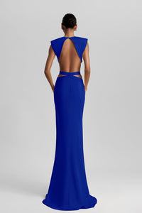 HerTrove-Sleeveless royal blue dress with cut-outs