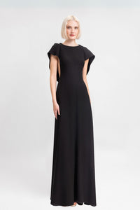 HerTrove-Black Cape Column Gown