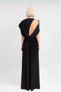HerTrove-Black Cape Column Gown