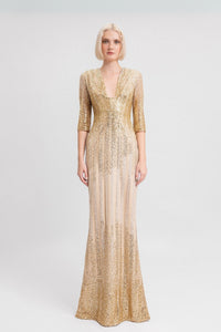 HerTrove-Gold Sequin Column Gown