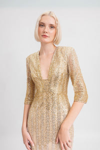 HerTrove-Gold Sequin Column Gown
