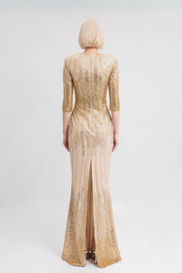HerTrove-Gold Sequin Column Gown