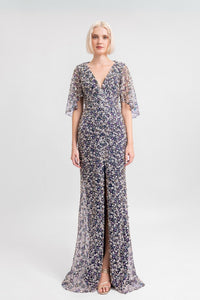 HerTrove-Blue Beaded Column Gown
