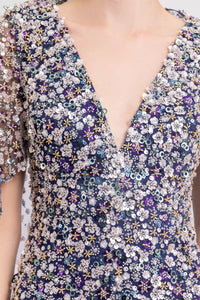 HerTrove-Blue Beaded Column Gown